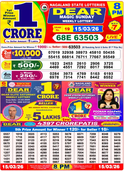 Dear Night Sunday Result 15 March 2026, Sunday