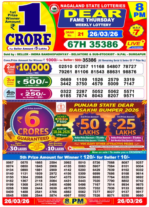 Dear Night Thursday Result 26 March 2026, Thursday