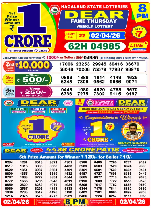 Dear Night Thursday Result 02 April 2026, Thursday