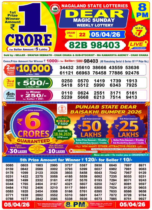 Dear Night Sunday Result 05 April 2026, Sunday