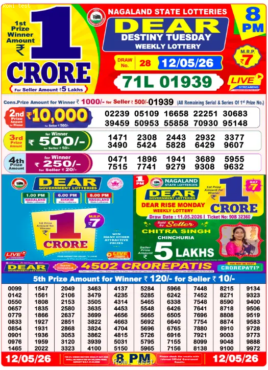 Dear Night Wednesday Result 13 May 2026, Wednesday