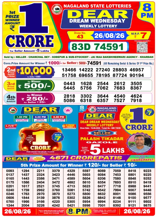Dear Night Thursday Result 27 August 2026, Thursday